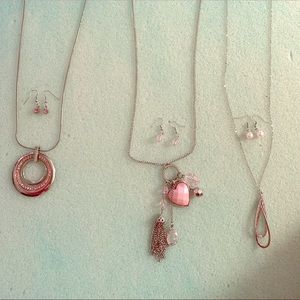 3 long pink necklaces with earrings
